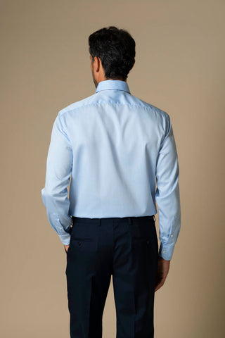 Men's blue Italian cutaway collar shirt, back view | VESTITI