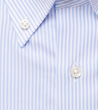 Detail of premium blue stripe Italian cotton poplin fabric on Bardi shirt