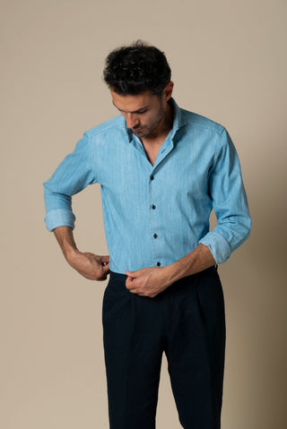 Men's Italian indigo denim shirt, true to UK sizing | VESTITI
