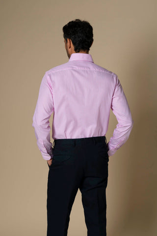 Men's pink stripe Italian button-down shirt, back view | VESTITI