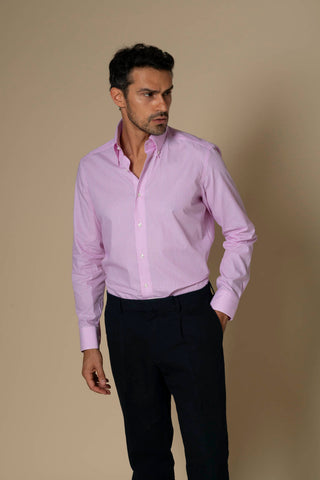Men's pink stripe Italian button-down shirt, front view | VESTITI